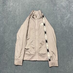 Nike Track Jacket Girl 6 Heather Gray Full Zip Mock Neck Swoosh Logo Performance